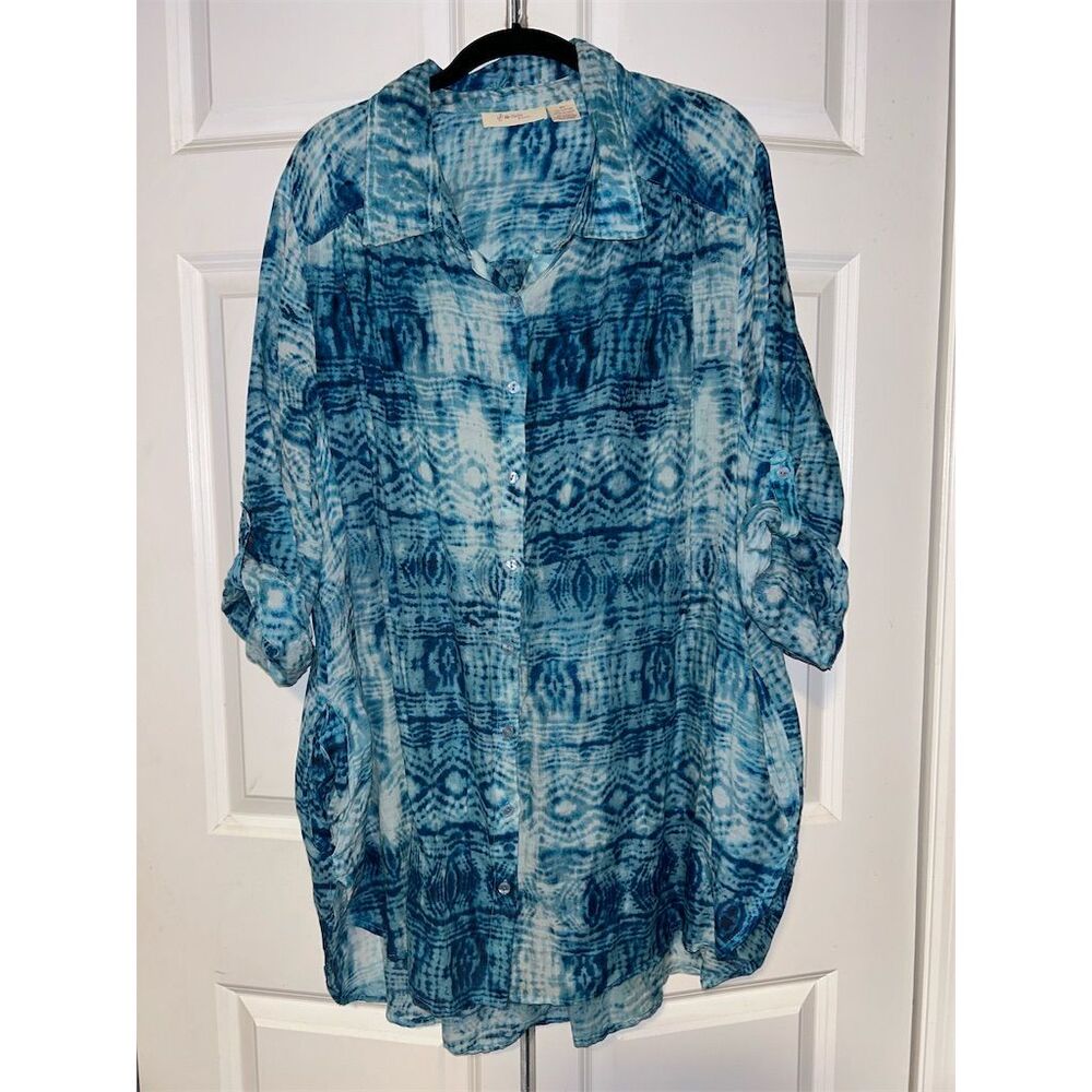 DC Swim Women's 2XL Blue Tie-Dye Button-Up cover up